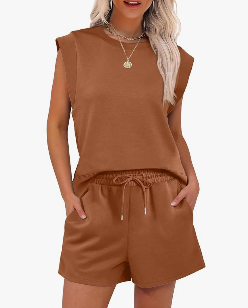 ANRABESS Two Piece Sets for Women 2025 Summer Short Lounge Set Casual Beach Vacation Outfits Spring Sweatsuits Tracksuit Size L