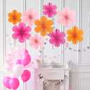 SUNBEAUTY 9 Pcs Hot Pink and Orange Paper Flowers Decorations for Wall, Spring Summer Vibrant Decorations for Wall Rock Party Girl Groovy Birthday Baby Shower Wedding Bachelorette Room Hanging Decor