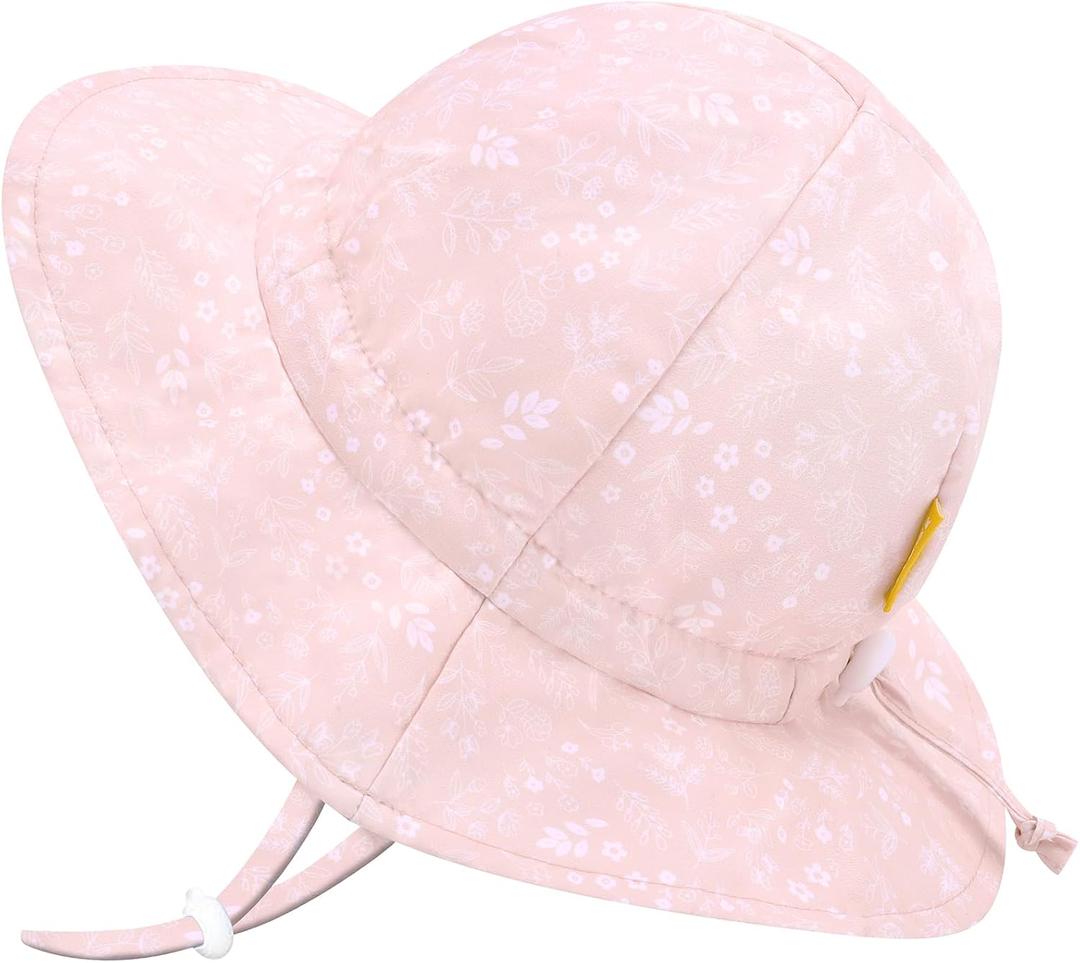 FUOTIA UPF 50+ Baby Girl Sun Hat Breathable & Adjustable Toddler Bucket Hat | 100% Quick-Dry Polyester, Cotton Sweatband, with Chin Straps, Cute Strawberry & Dinosaur Prints, Ideal for Beach & Swim (Pink)