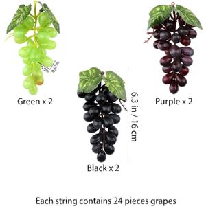 Assorted Artificial Grapes Grape Clusters Decorative Grapes Bunches Rubber Grape Bundles for Vintage Wedding Favor Fruit Wine Décor Faux Fruit Props(Purple Green) 3 Pack