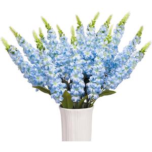 15 Pcs Delphinium Artificial Flowers for Decoration, 27.5 Inch Long Stem Larkspur Fake Flowers Light Blue Faux Silk Bouquets for Tall Vase Wedding Home Decor Floral Arrangements(Light Blue)