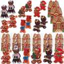 48 Pcs 24 Sets Vintage Christmas Cards with Vintage Wooden Gingerbread Ornaments Retro Gingerbread Man Christmas Ornaments Bulk for Home Xmas Party Supplies