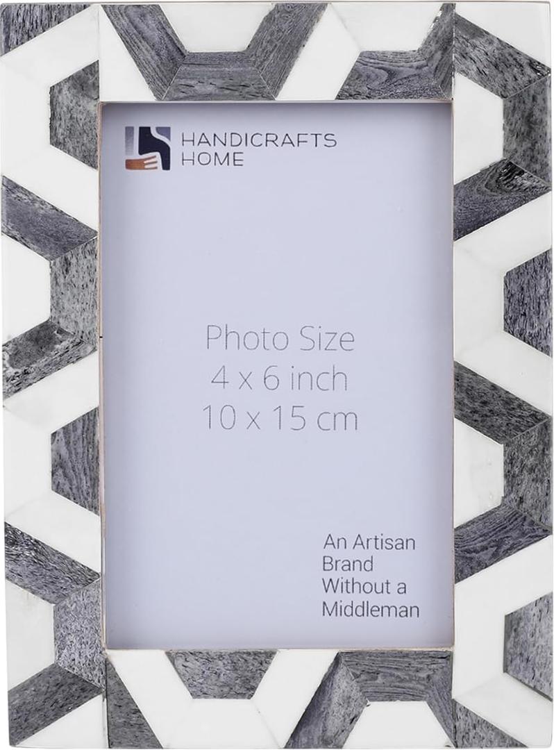 Handicrafts Home Handmade Decorative 4x6 Picture Frame- Unique Boho Chic Home Décor, Hex Grey Photo Frame for Wall & Tabletop, Colorful Frames for Living Room, Bedroom, Office Decor & Gift