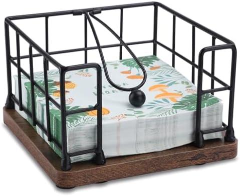 Napkin Holder Flat for Table, Modern Farmhouse Metal Napkin Holder with Weighted Arm, Cocktail Kitchen Bathroom Napkin Dispenser Black
