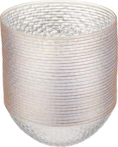 PLASTICPRO  12 Ounce Hammered Plastic Bowls, Heavyweight Disposable Bowl Set, Elegant Clear with Gold Rim, BPA Free, for Parties, Dinners, Events