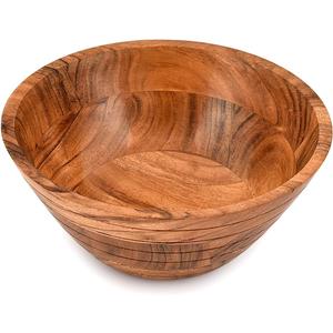 EDHAS Salad Bowl Acacia Wood Large Serving for Fruits, Salads, Rice, Dip, Nuts, Snacks Wooden Bowls for Dcor (9" X 9" X 4")