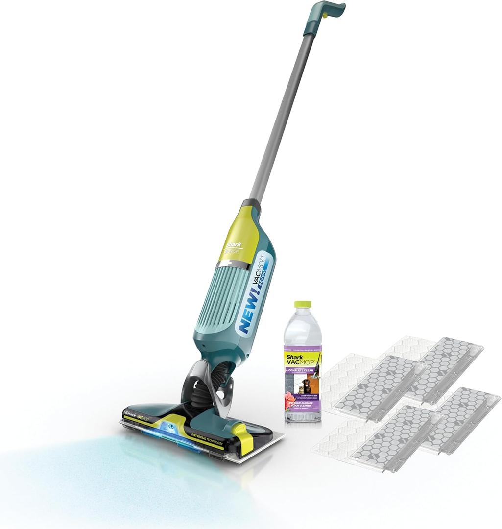 Shark VACMOP Reveal New Cordless Hard Floor Cleaner, Vacuum & Spray Mop, Powerful Suction, Lightweight, Illumination Light, Includes 4 Disposable Pads, 12oz Pet Multi-Surface Cleaning Solution, VM401