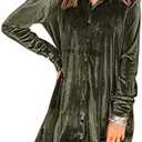 Caitefaso Womens Velvet Button Down T Shirts Swing Mini Dress Casual Long Sleeves Lapel Tunic Tops Medium