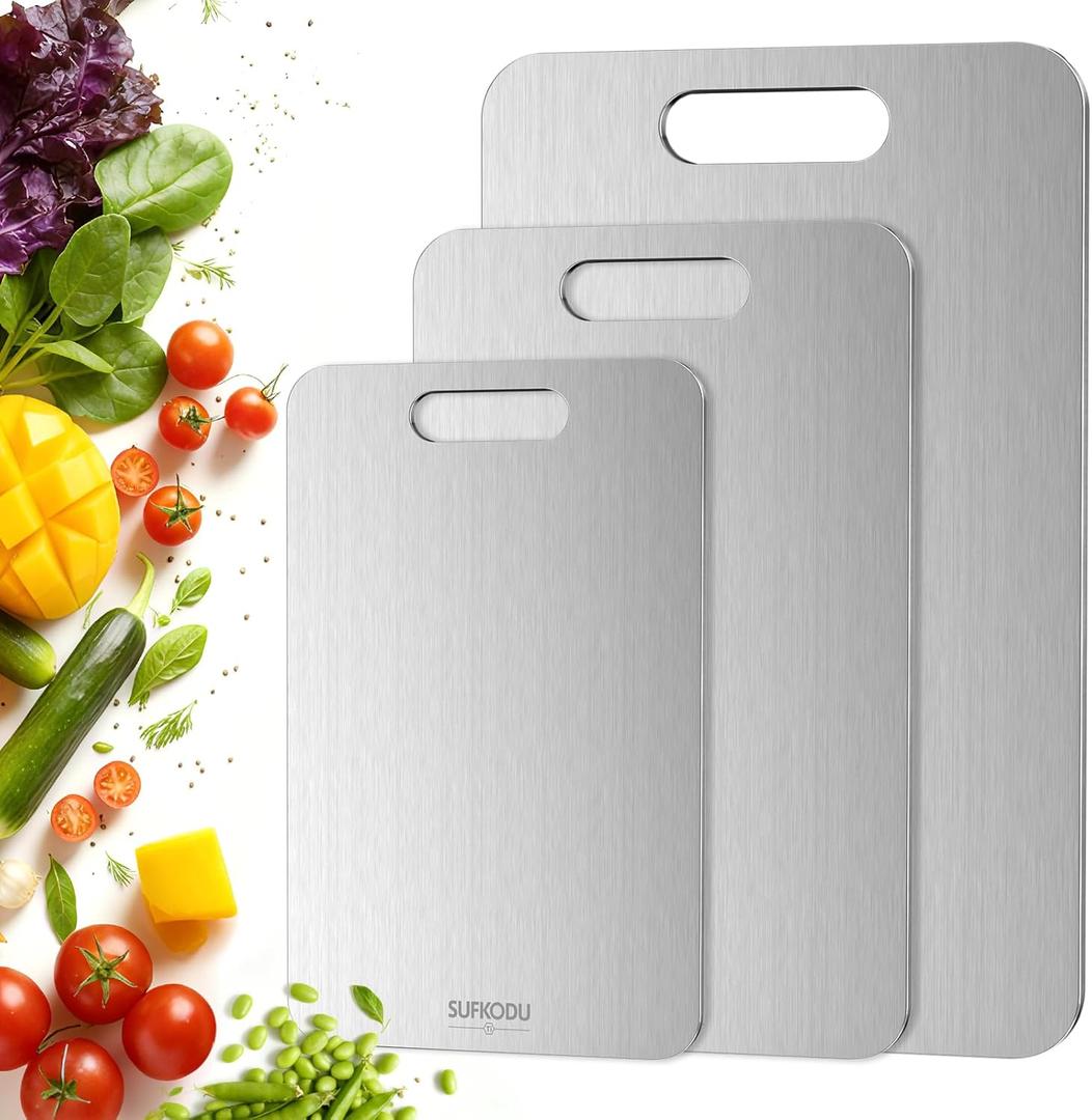 Titanium Cutting Board Set of 3, 100% Double-Sided Titanium Cutting Boards for Kitchen, Dishwasher Safe Non-Toxic Chopping Boards for Meat, Vegetables, Fruits, Raw and Cooked Food Prep (M+L+XL, 16"L x 10"W