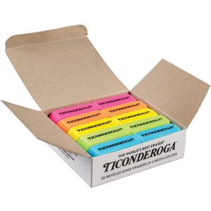 Ticonderoga Wedge Erasers, Neon Colors, 30 Count, Class Pack