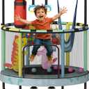 LAMERGE 55" 7-in-1 Round Trampoline for Kids Boys & Girls Ages 1-8, Indoor & Outdoor Trampoline for Fun, Adjustable Height Handrail  Enclosed Safety Net  Durable Designs for Toddlers Children (Small, Blue Dinosaur)