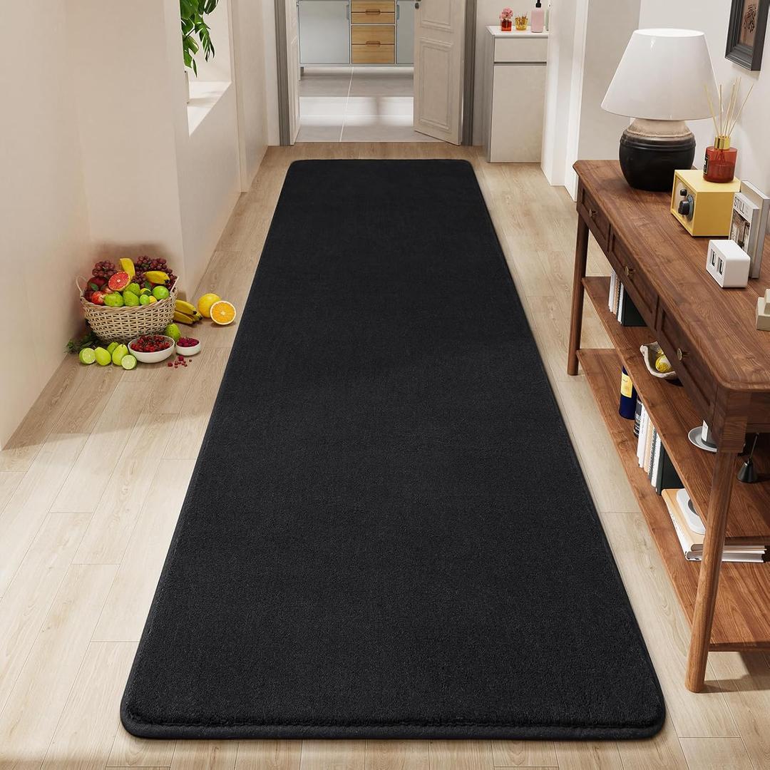 Amearea Modern Soft Hallway Runner Rug, 2x8 Feet Area Rug Runners for Hallways, Washable Runner Rugs, Non Slip Memory Foam Rug Black Runner Rugs Carpet for Entrance Kitchen Kids Room Decor
