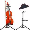 Mr.Power Universal Violin Ukulele Stand with Bow Holder, Head Locking Instrument Tripod Holder for Mini Guitar, Fiddle, Mandolin Soprano Concert Tenor Ukulele, for Home School Studio Churches Display