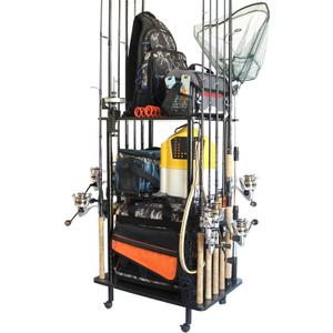 Rush Creek Creations Rod Holders for Garage Fishing Pole Rack Holds up to 12 Rods and Reel Combos - Mobile Garage or Shed Organizer car Fishing Gear Storage