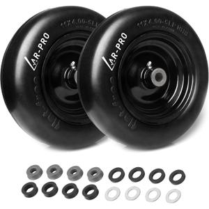 AR-PRO (2-Pack) 11x4.00-5 Flat Free Tire and Wheel, Universal 11x4-5 Solid Smooth Tractor Turf Tire with Rim, 3.4" Centered Hub and 3/4" & 5/8" Bushing, For Zero Turn Mowers and Riding Lawn Mower (Black(Smooth Tread))