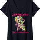 Womens Zombiecorn I Love Brainbows Zombie Halloween Unicorn Lovers V-Neck T-Shirt 4T