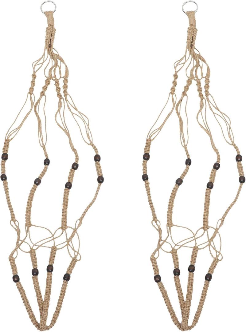 2pcs Boho Macrame Plant Hangers Handmade Cotton Rope Hanging Plant Holders Indoor Bedroom Decorative Hanging Pot Holders with Ceiling Hooks