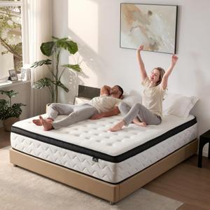 King Size Mattress 14 Inch - Hybrid Mattress King with Memory Foam and Individual Pocket Springs for Pressure Relief & Motion Isolation, Fiberglass-Free Medium Firm Mattresses, 80"x76" (White)