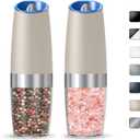 Gravity Electric Salt And Pepper Grinder Set, Automatic Salt And Pepper Grinder Set, Battery Powered (6 AAA Batteries Each), Adjustable Roughness, LED Light, 2 Pack, (Khaki)