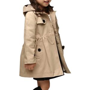 Betusline Little Girls Khaki Hooded Trench Coat Button Up Jacket Hoodie, Khaki, 2-3 T