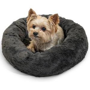 Best Friends by Sheri The Original Calming Donut Dog Bed for Extra-Small Dogs up to 10 lbs, Lux Faux Fur, Mink Dark Gray, 18" x 18"