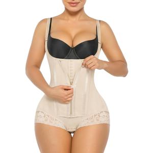 SHAPERX Women's Fajas Colombianas Shapewear Tummy Control Body Shaper Girdles Post Surgery Compression Garment (Beige) XL