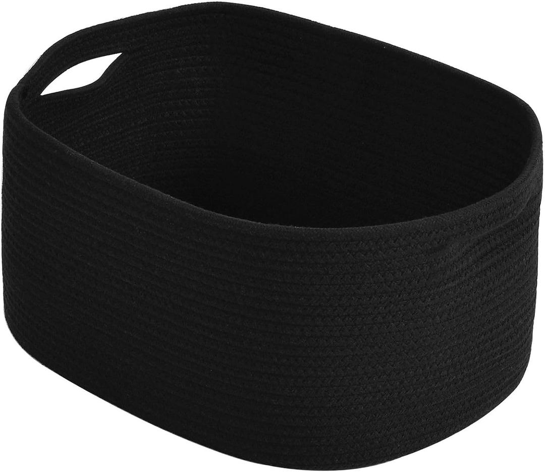Cotton Rope Storage Basket, 15x10x9 Inches, Woven Basket for Shelves, Clothes, Toys, Towels, Books, and Laundry, Durable and Stylish, Black (1 Pack)