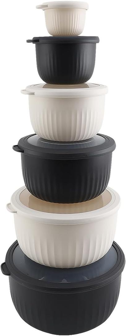 COOK WITH COLOR Prep Bowls with Lids- Wide and Deep Nesting Plastic Small Mixing Bowl Set with Lids, 12 Piece Set - Deep Bowls, Speckled Black