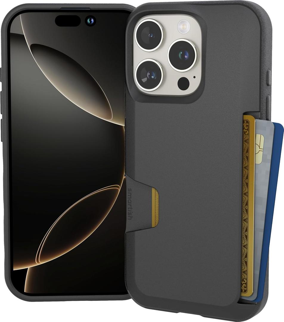Smartish iPhone 16 Pro Wallet Case - Wallet Slayer Vol. 1 [Slim + Protective] Credit Card Holder - Drop Tested Hidden Flip Card Slot Cover Compatible with Apple iPhone 16 Pro - Black Tie Affair