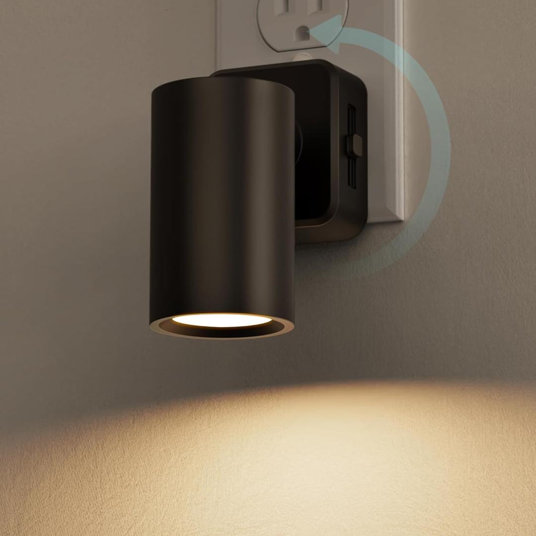Briignite Night Lights Plug into Wall, 320 Rotation Plug in Night Light, Dusk to Dawn Nightlight, Dimmable Soft White 1W Led Night Light for Bedroom, Spot Light, Kids Room, Stair (Warm-Cylinder)