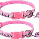 Cat Collar Breakaway with Bell, Cat Little Fish Design Durable Adjustable Safety Kitty Kitten Collars 7.5-12in Set of 2 (Pink)