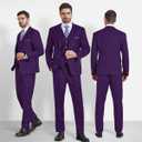 Hihawk Men's 3 Piece Suit Set with Tie, One Button Solid Slim Fit Jacket Vest & Pants, Suits for Mens Wedding Party Business (Purple, XS)