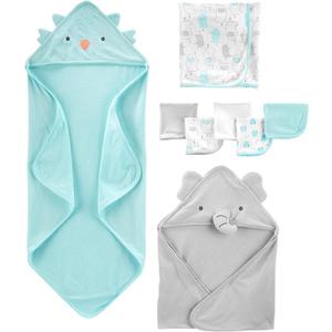 Simple Joys by Carter's Unisex Babies' 8-Piece Towel and Washcloth Set, Multipacks (One Size, Aqua Blue/Grey)