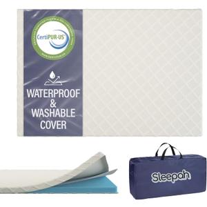 Sleepah Pack and Play Mattress Foam Pad 38 x 26 x 1 for Playpen, Portable Playyard Mattress - Soft Waterproof Washable & Removable Cover Breathable Topper