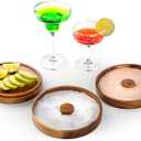 Nucookery 3-Tier Wood Bar Glass Rimmer, 5.6" Margarita Salt Rimmer Set, Sugar and Salt Rimmer Tray for Juice Cocktails, Bartender Bar Party Tool, Drinks Bar Accessories Box for Home Bar (Acacia Wood)