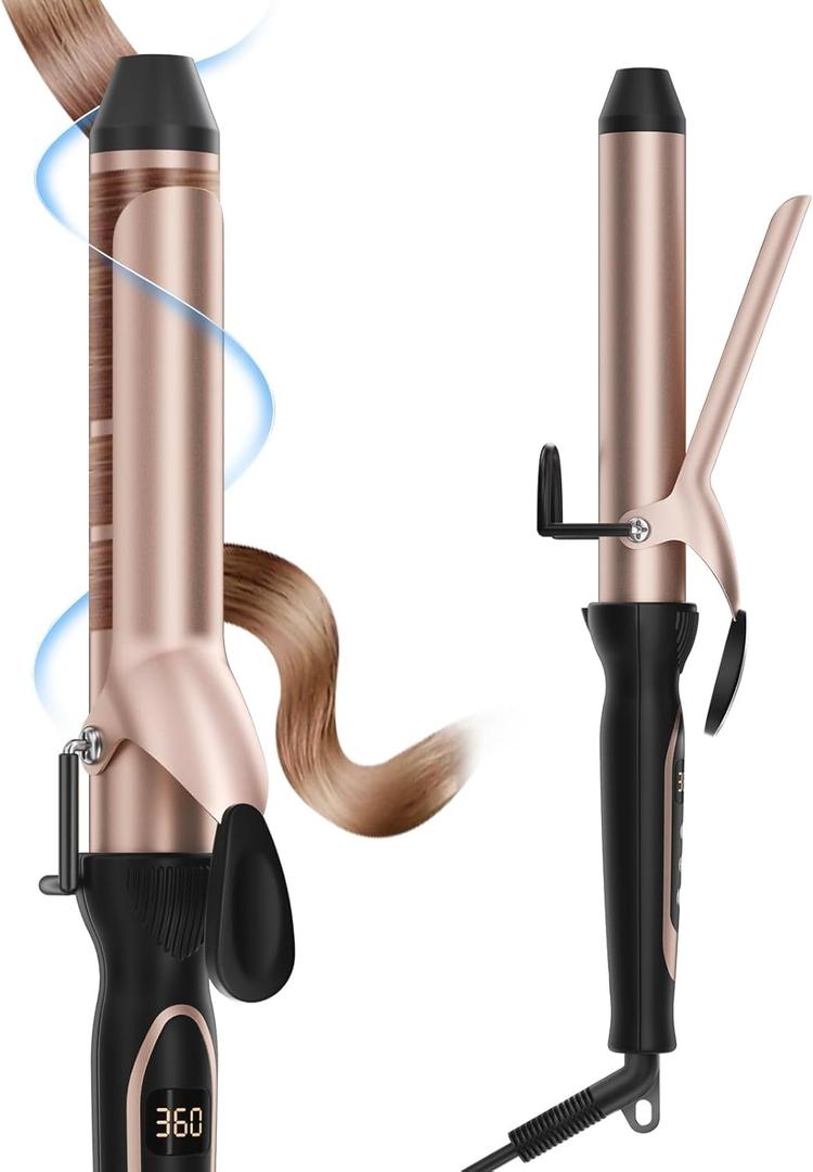 Curling Iron for Salon & Home, 1.25 Inch Instant Heat Curling Wand for Long Hair, Clipped Large Barrel(7.3 in), Professional 1 1/4 (32mm) in Hair Curlers up to 446F, Dual Voltage Travel Waving Tool