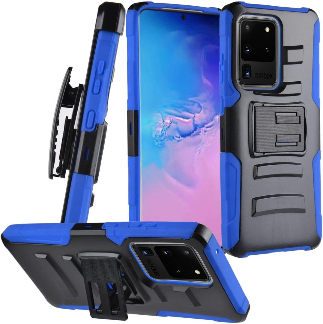 for Samsung Galaxy S20 Ultra 6.9" (SM-G988) - Shockproof Phone Case w/Belt Clip Holster - CV1 Blue