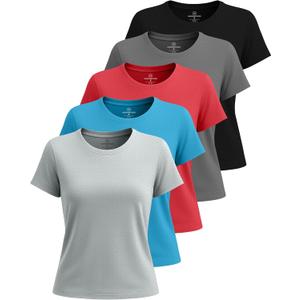 Real Essentials 5 Pack: Women's Breeze Tech Short Sleeve T-Shirts Athletic Tops Gym Workout Yoga Tennis Activewear (Plus) (X-Large)