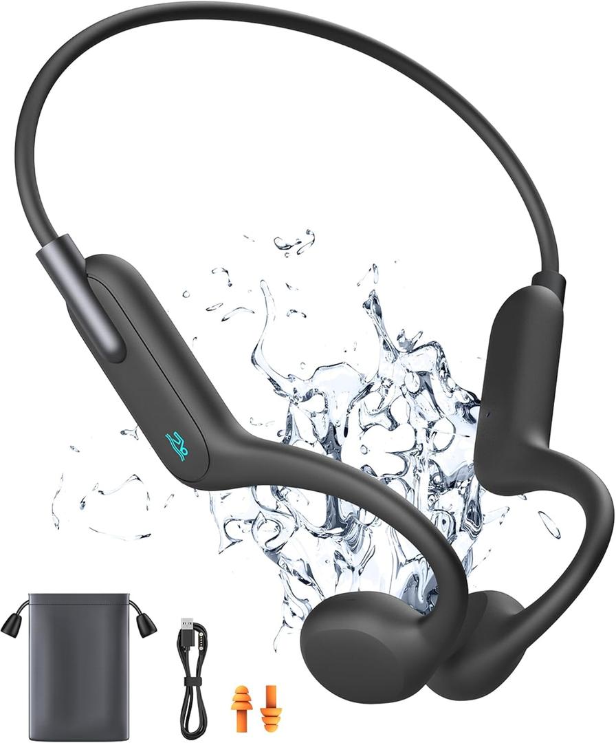 Bone Conduction Headphones, Swimming Headphones Underwater Open Ear Built-in 32GB Memory IPX8 Waterproof for Swimming, Running, Cycling, Black