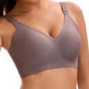 Womens Deep V Bras Wireless Comfortable Bra Supportive No Underwire Bras Tshirt Push Up Bralettes Plunge Seamless Bra (Beige, XXXL)