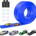 KETIEE Flex Tracks 16Ft for Kids: Flexible Race Car Ramp Track with 4 Small Racecars and 8 Suction Cups Compatible with Diecast 1/64th Cars, Rolls Up Portable Racetrack for Ages 3 & Up (Blue)