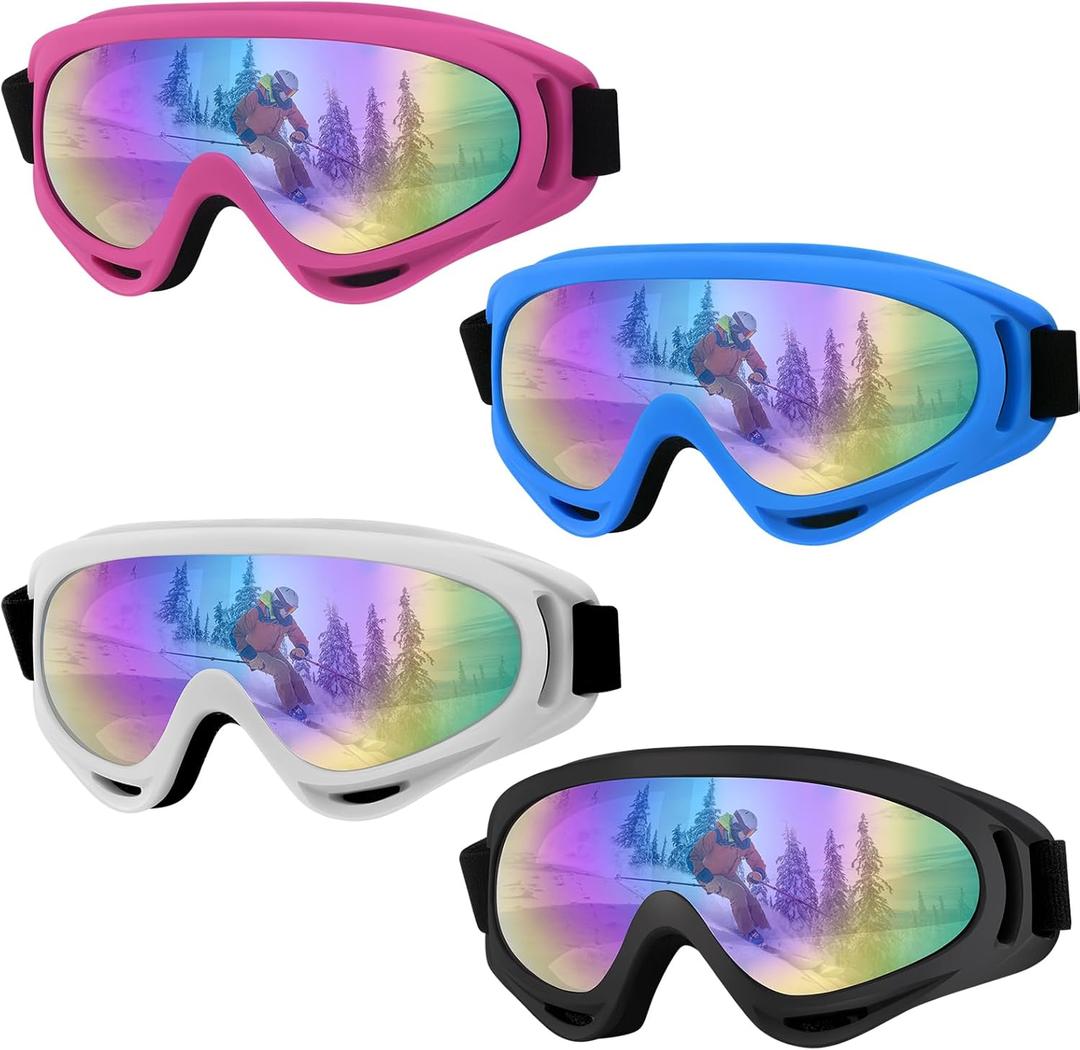 Ski Goggles,4-Pack Snow Goggles for Kids UV Protection Snowboard Goggles for Men Women Adults (Pink)