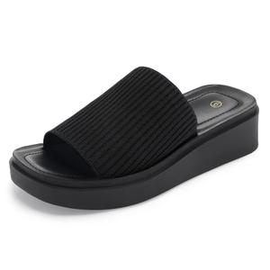 mysoft Women's Knit Platform Sandals Breathable Non-Slip Summer Slides (Black, 6.5)