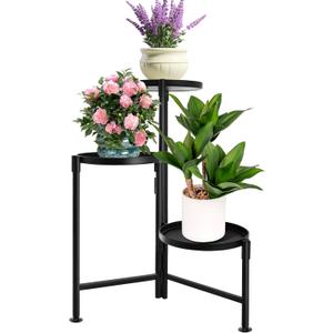 3 Tier Plant Stand Indoor, Metal Plant Shelf Outdoor, Foldable Corner Tall Plant Rack for Multiple Plants, Flower Pot Holder Display Stand for Living Room Patio Home Decor for Gardening (Black)