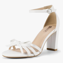 IDIFU Women's Bow Heels Chunky Block Open Toe Low Short Heels Wedding Bridal Prom Party Evening Homecoming Dress Shoes for Women Comfortable Ankle Strap Round Toe Heeled Sandals, Size 8