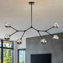 6 Lights Sputnik Chandelier for Dining Room L45 Black Modern Pendant Light Fixture with Black Clear Glass Shade Large Mid Century Chandeliers for Kitchen Island Living Room Foyer