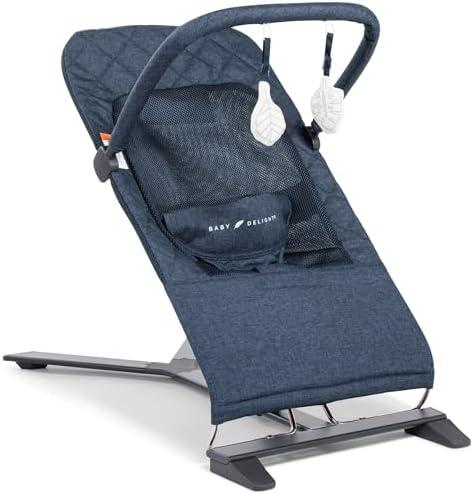 Baby Delight Alpine Deluxe Portable Bouncer, Infant, 0 – 6 Months, Quilted Indigo