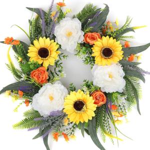 LIEKE 21 inch Spring Wreath for Front Door Summer Wreath Sunflower Peony Wreath for Porch Wall Window Farmhouse Home Decoration