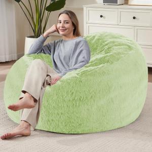 Bean Bag Cover (No Filler), Soft Faux Fur Stuffed Animal Bean Bag Storage, Fluffy Plush Bean Bag Chair Cover Washable, Comfy Bean Bag Covers for Adults Kids Teens, 38"x40" Light Green