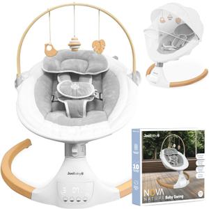 Jool Baby Nova Swing for Newborns - Electric Motorized Infant Swing, Bluetooth Music, 10 Preset Melodies, Remote (Wood/White)